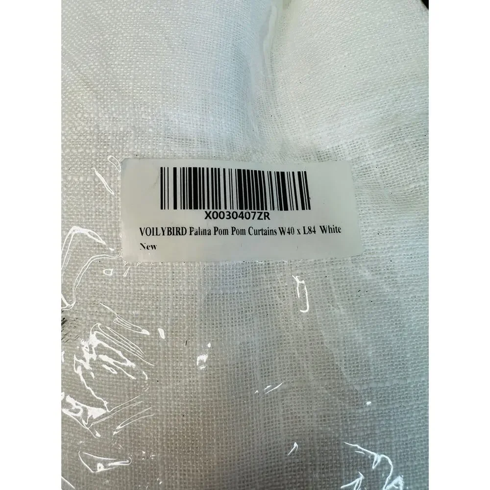 VOILYBIRD Palma Pom Pom Curtains White W40xL84 Semi Sheer Wrinkle Free Set of 2